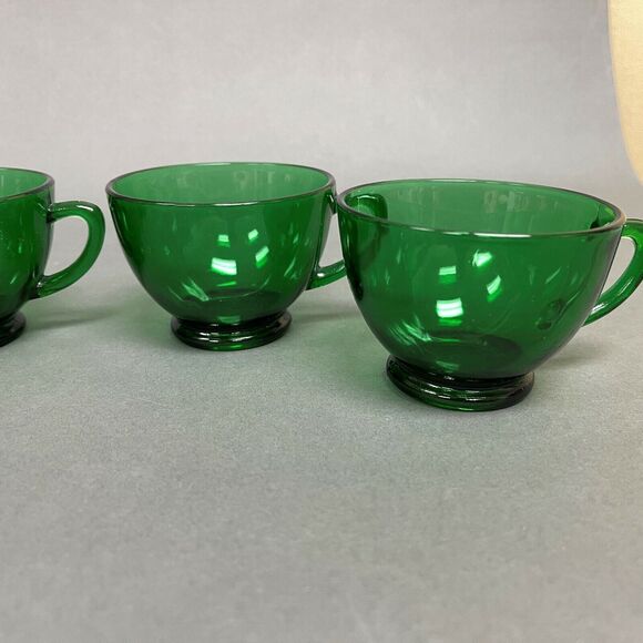 Vtg Fire King Anchor Hocking Punch Bowl Cups Charm Forest Green Glass Lot of 4 - Picture 4 of 8